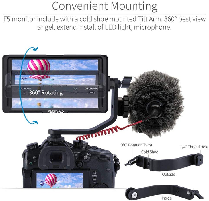 (4K) FEELWORLD F5  5 Inch DSLR On Camera Field Monitor