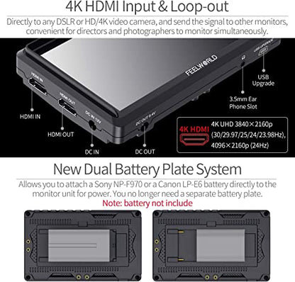 FEELWORLD FW568 V2 5.5 inch DSLR Camera Field Monitor with Waveform LUTs Video Peaking Focus Assist Small Full HD 1920x1152 IPS with 4K HDMI 8.4V DC Input Output Include Tilt Arm