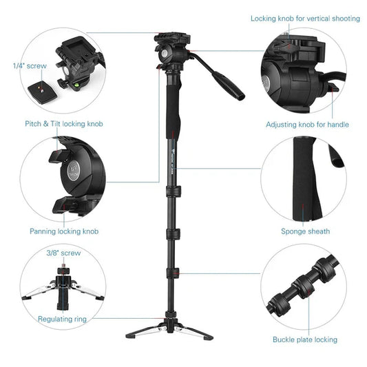 Weifeng WF-3958M Professional Portable Aluminum Alloy Camera Monopod with Fluid Pan Head